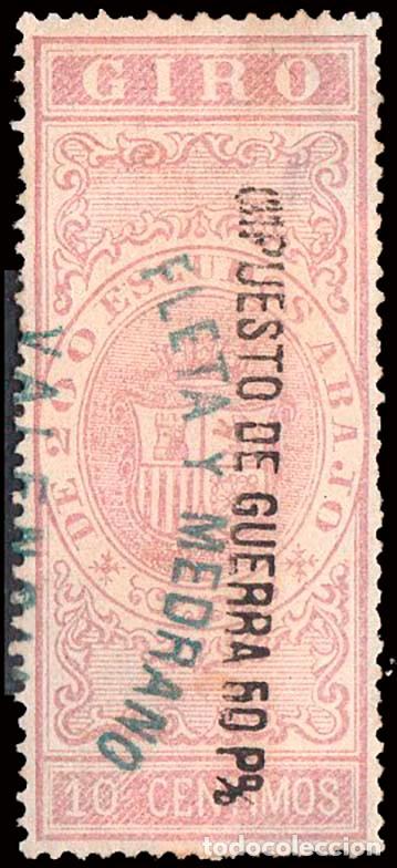 Sellos: Espa&ntilde;a - Fiscales - Giro - Alemany o 68 - 1874 - Sobrecargado - Valencia
