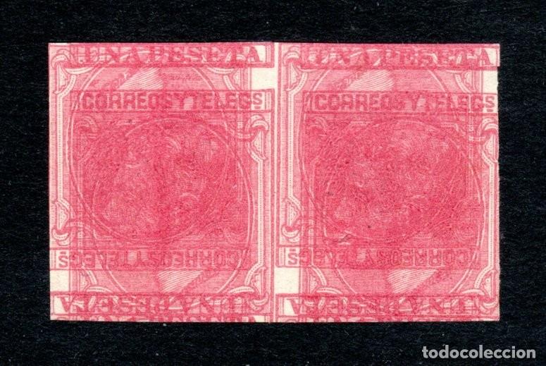 Sellos: EDIFIL 201 ALFONSO XII. A&Ntilde;O 1879. PAREJA (VARIEDAD..DOBLE IMPRESI&Oacute;N, UNA INVERTIDA/MACULATURA).