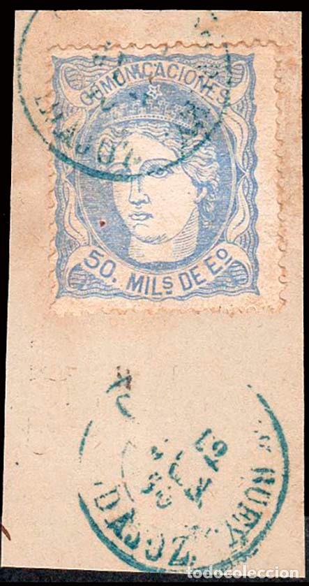 Sellos: Badajoz - Edi o 107 - 50 mil&eacute;simas - Fragmento Mat Fech. Tp. II azul &rdquo;Cabeza de Buey&rdquo;