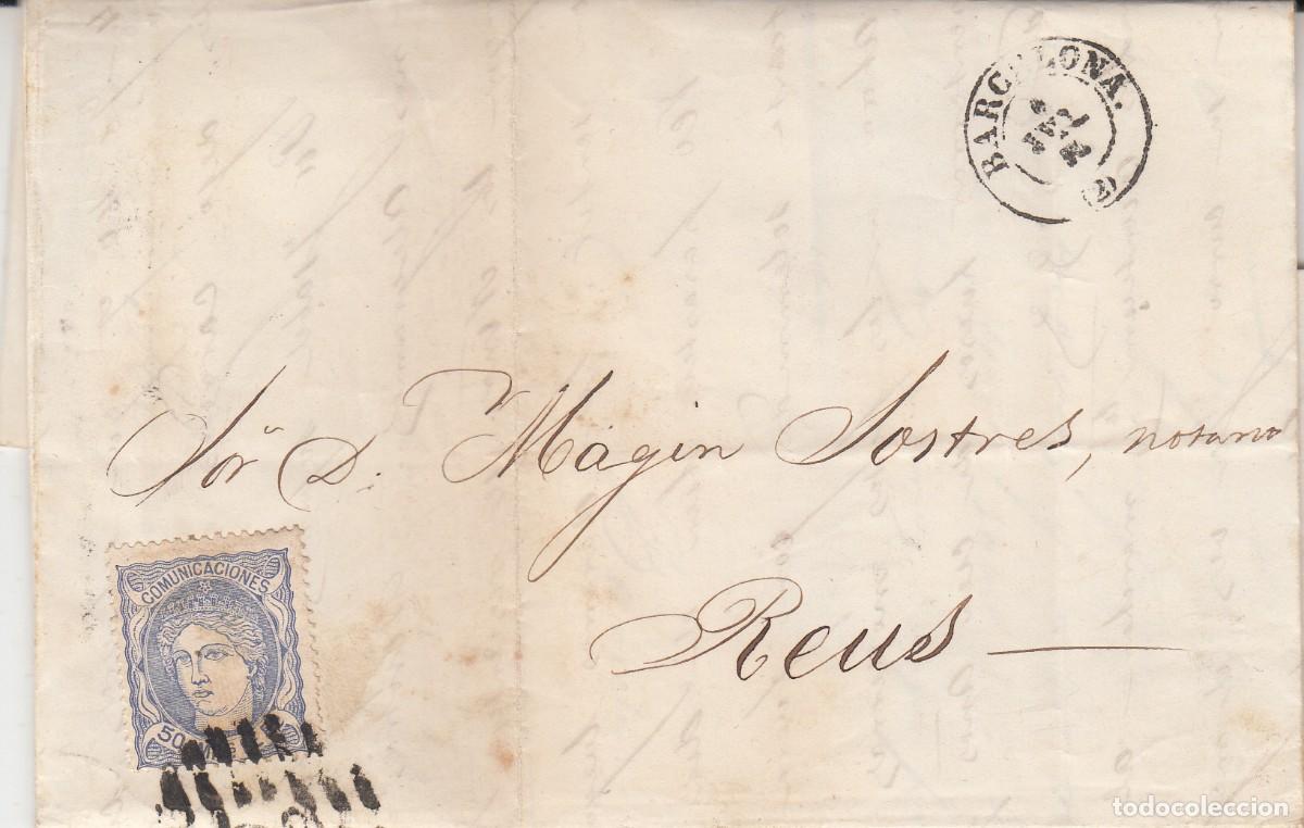 Sellos: 1870 CARTA CON NUM. 107 DE BARCELONA A REUS CON MATASELLOS DE PARRILLA CON CIFRA Y FECHADOR