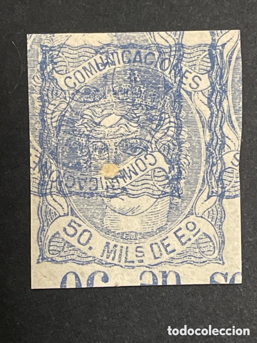 Sellos: Edifil 107 50 mil&eacute;simos Efigie aleg&oacute;rica Espa&ntilde;a, maculatura.