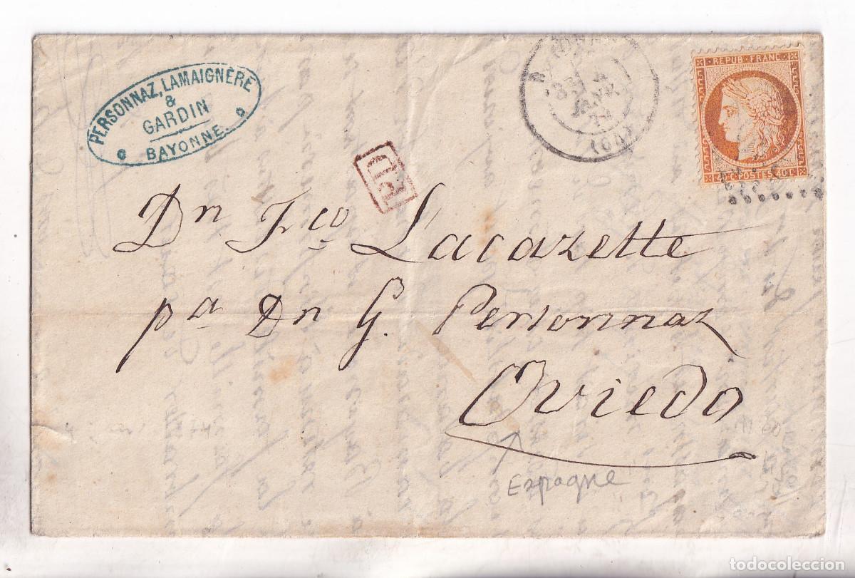 Sellos: CARTA ENTERA. BAYONA. FRANCIA. 1834. A OVIEDO. ASTURIAS. RARA