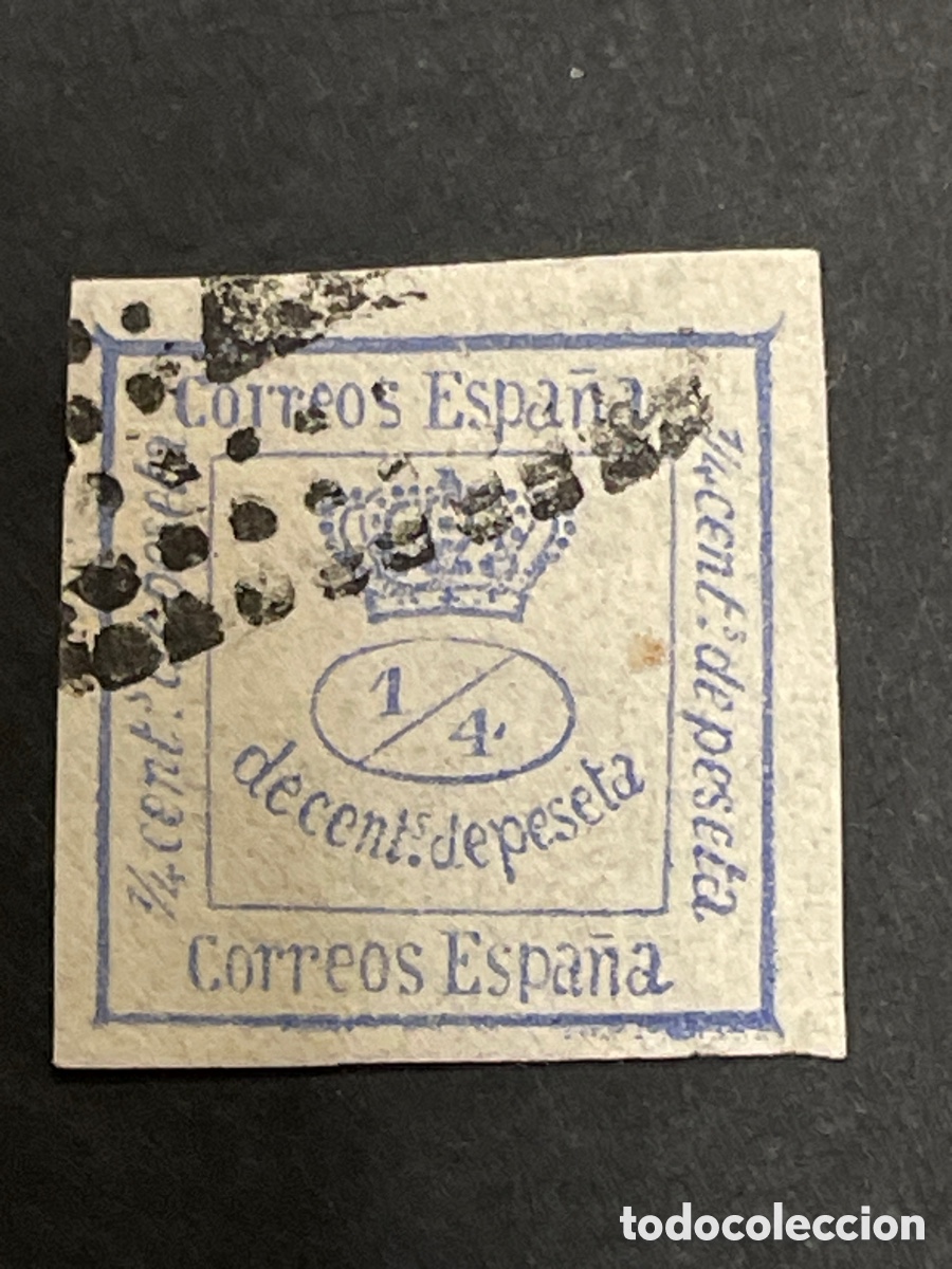 Sellos: Edifil 115 corona real 1 / 4 c&eacute;ntimo , usado matasellos rombo