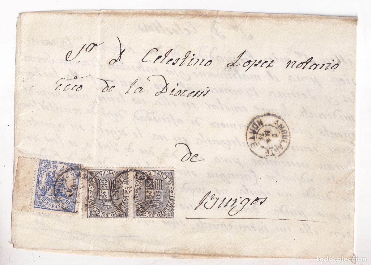 Sellos: FRONTAL. AMBULANTE NORTE. 1871. A BURGOS. PAREJA IMPUESTO DE GUERRA. RARO