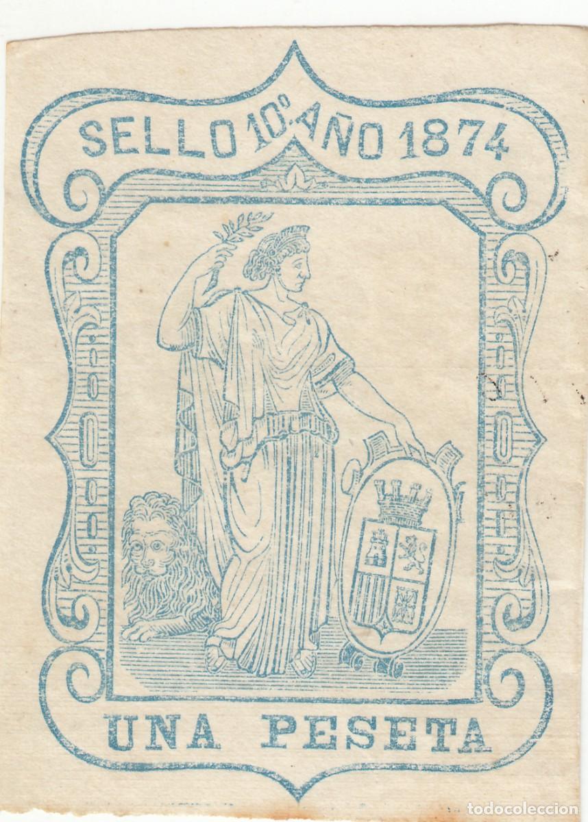 Sellos: 1874 SELLO POLIZA FISCAL 10&ordm; 1 PTS EQUIVALENTE AL PAPEL SELLADO ALEMANY N&ordm; 140 SIN CANCELAR