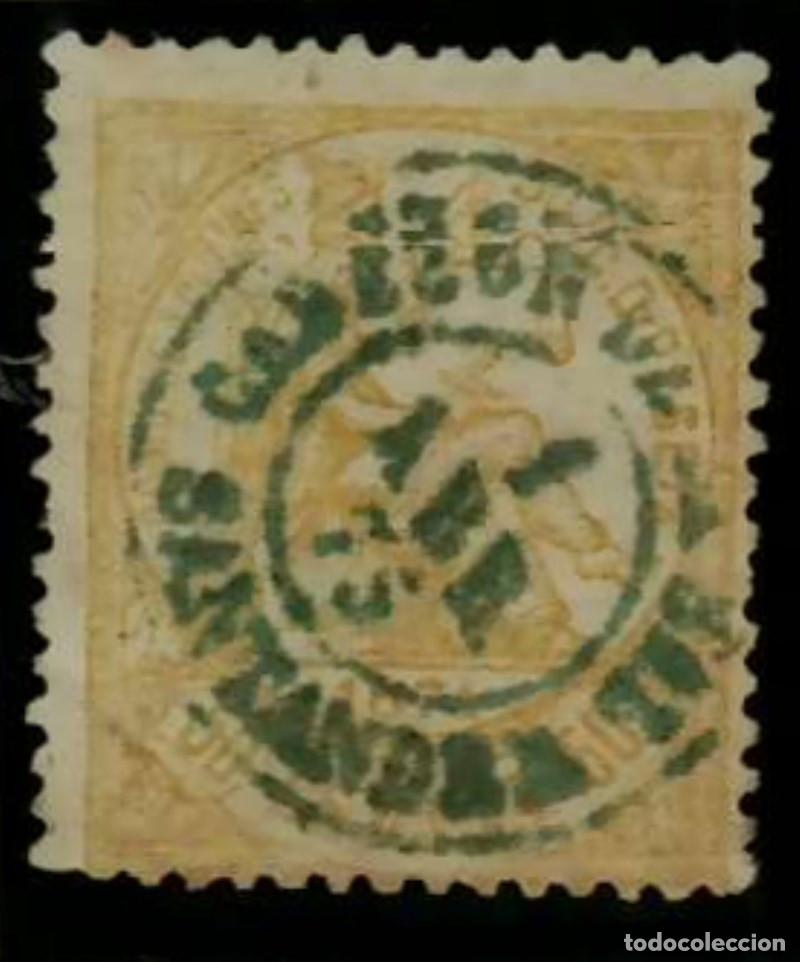 Sellos: FA3198. Emision 1-7-1874. Valor de 50 centimos amarillo cancelado con fechador