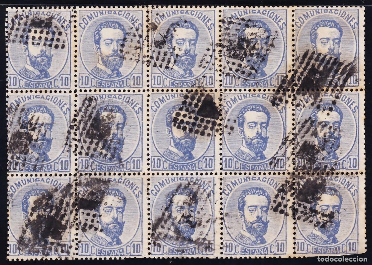 Sellos: ESPA&Ntilde;A, 1872 EDIFIL N&ordm; 121, 10 c. azul, [Bloque de 15 sellos.]