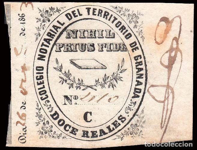 Sellos: Espa&ntilde;a - Fiscales - Siglo XIX - Abogados - Granada &rdquo;Pro Colegio Notarios - 12 reales&rdquo;