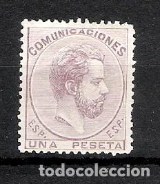 Sellos: 1872. Amadeo I. Edifil 127. UNA PESETA LILA (*)