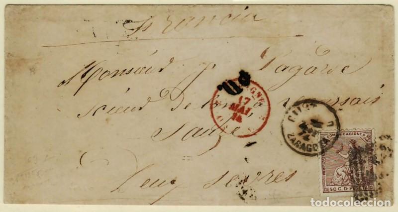 Sellos: FA3151. Emision 1-7-1873. Calatayud a Deux Sevres (Francia)