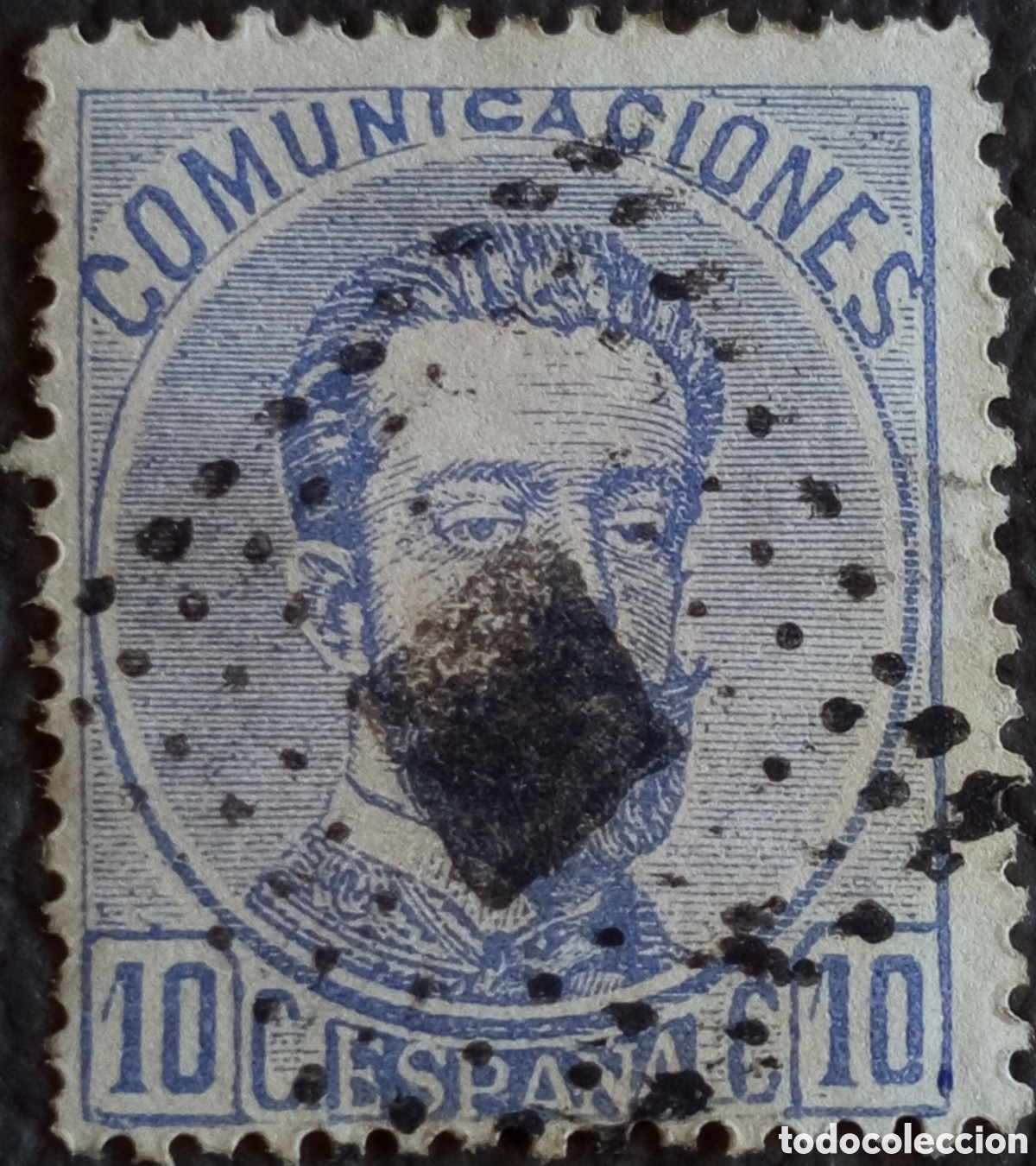 Sellos: Espa&ntilde;a 1872 Amadeo I 10 C&eacute;ntimos Azul Edifil 121 Comunicaciones Usado