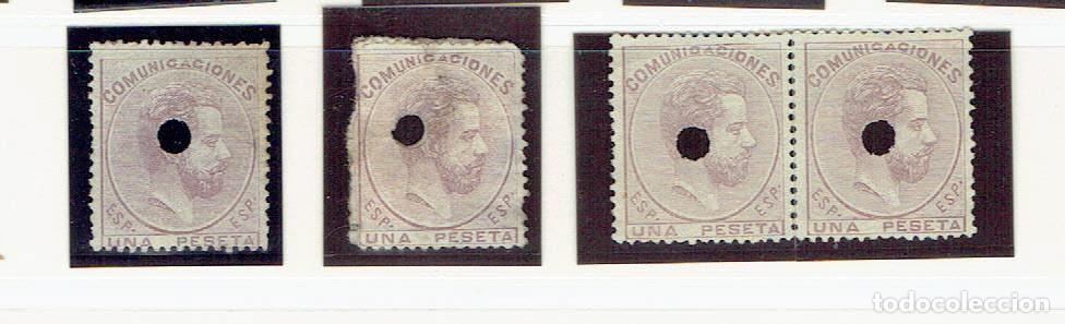 Sellos: FA9150. TELEGRAFOS. 1872-73, Amadeo I. Valores de 1 peseta cancelado con taladro