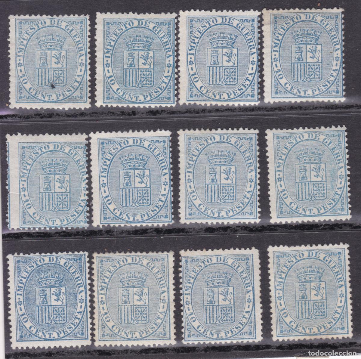 Briefmarken: FC4-167-CLASICOS Impuesto Guerra Edifil 142 x 12 Sellos Nuevos (*). COLORES. ++ 200 euros