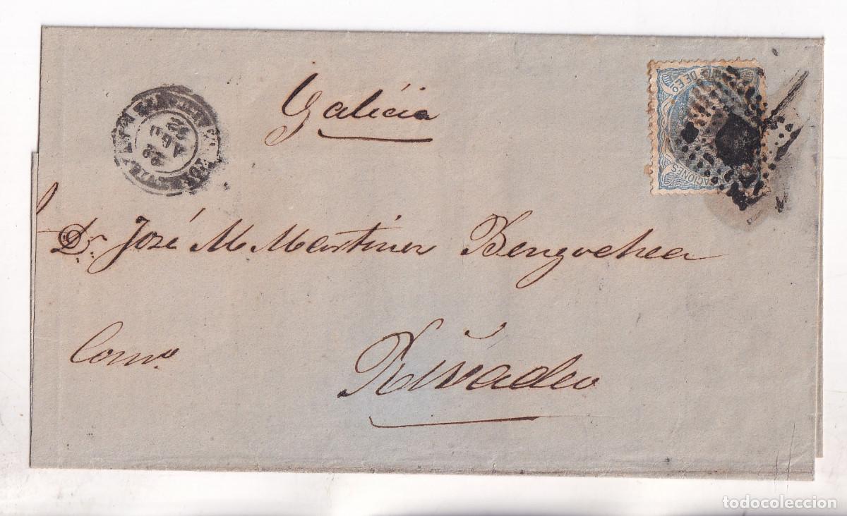 Sellos: ENVUELTA. TORREVIEJA. ALICANTE. 1872. MATRONA. A RIBADEO. LUGO. GALICIA
