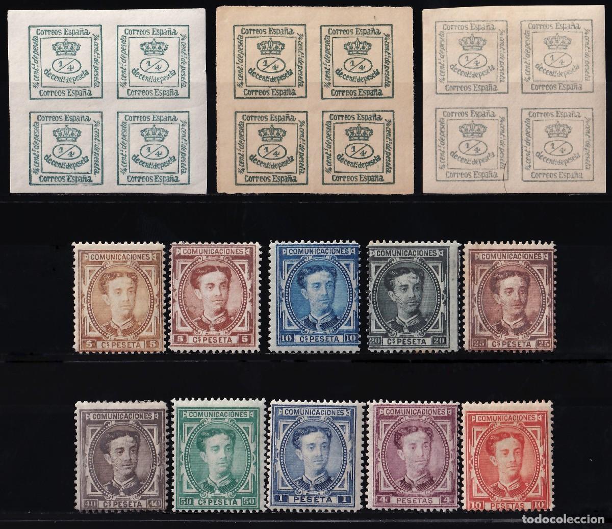Sellos: ESPA&Ntilde;A, 1876 EDIFIL N&ordm; 173 / 182, 173a, 173b /*/, Alfonso XII.