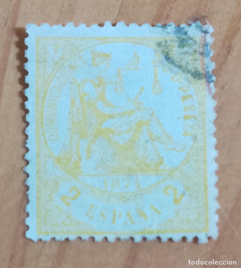 Sellos: A&Ntilde;O 1874 - EDIFIL 143 AMARILLO - 2 C. - ALEGORIA DE LA JUSTICIA