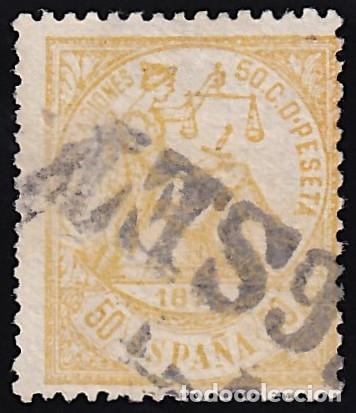 Sellos: ESPA&Ntilde;A, 1874 EDIFIL N&ordm; 149, 50 c. amarillo, [Mat. Central de Madrid]