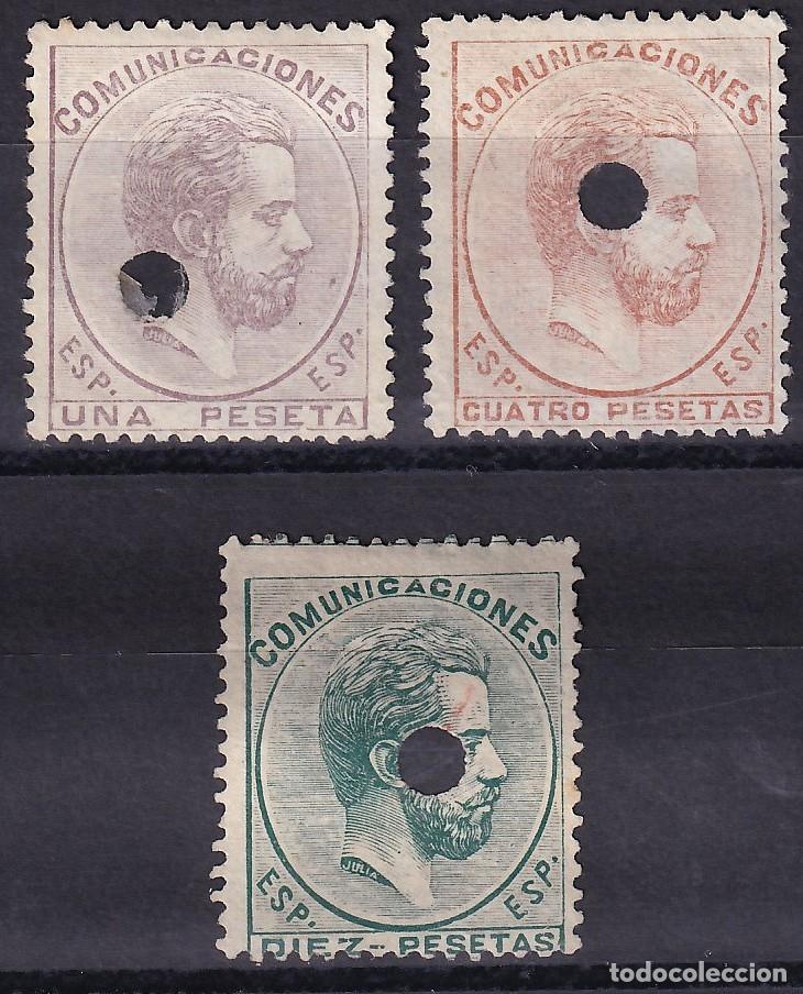 Sellos: ESPA&Ntilde;A, 1872 EDIFIL N&ordm; 127, 128, 129, [Taladro de tel&eacute;grafos]