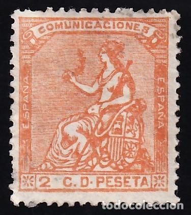 Sellos: ESPA&Ntilde;A, 1873 EDIFIL N&ordm; 131 /*/, 2 c. naranja.
