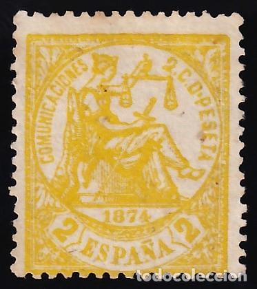 Briefmarken: ESPA&Ntilde;A, 1874 EDIFIL N&ordm; 143 (*), 2 c. amarillo,