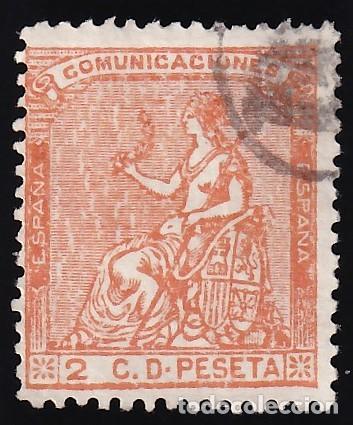 Sellos: ESPA&Ntilde;A, 1873 EDIFIL N&ordm; 131, 2 c. naranja.