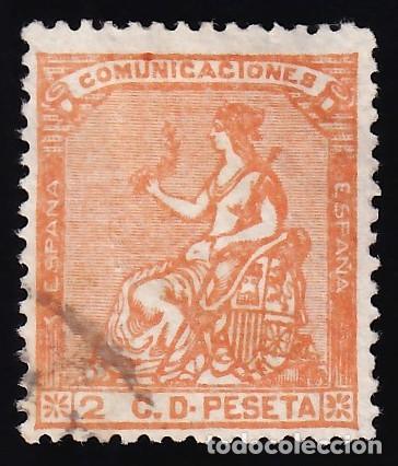 Sellos: ESPA&Ntilde;A, 1873 EDIFIL N&ordm; 131, 2 c. naranja.