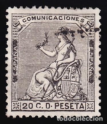 Sellos: ESPA&Ntilde;A, 1873 EDIFIL N&ordm; 134, 20 c. negro gris&aacute;ceo, [BIEN CENTRADO.]