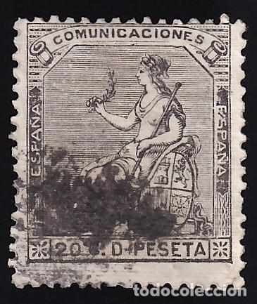 Sellos: ESPA&Ntilde;A, 1873 EDIFIL N&ordm; 134, 20 c. negro gris&aacute;ceo,