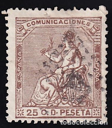 Sellos: ESPA&Ntilde;A, 1873 EDIFIL N&ordm; 135, 25 c. casta&ntilde;o