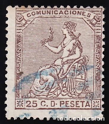 Sellos: ESPA&Ntilde;A, 1873 EDIFIL N&ordm; 135, 25 c. casta&ntilde;o