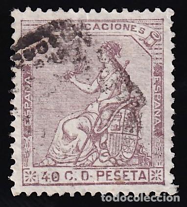 Sellos: ESPA&Ntilde;A, 1873 EDIFIL N&ordm; 136, 40 c. casta&ntilde;o violeta.