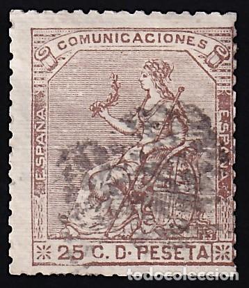 Sellos: ESPA&Ntilde;A, 1873 EDIFIL N&ordm; 135, 25 c. casta&ntilde;o