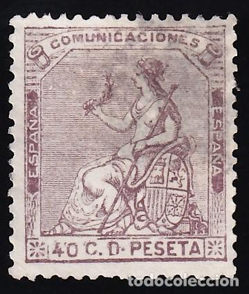 Sellos: ESPA&Ntilde;A, 1873 EDIFIL N&ordm; 136, 40 c. casta&ntilde;o violeta.