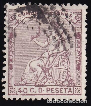 Sellos: ESPA&Ntilde;A, 1873 EDIFIL N&ordm; 136, 40 c. casta&ntilde;o violeta.