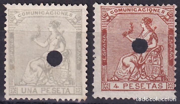 Sellos: ESPA&Ntilde;A, 1873 EDIFIL N&ordm; 138, 139, [Taladro de tel&eacute;grafos.]