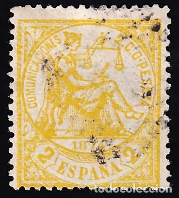 Sellos: ESPA&Ntilde;A, 1874 EDIFIL N&ordm; 143, 2 c. amarillo