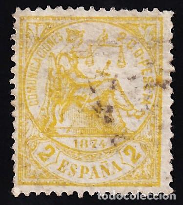 Sellos: ESPA&Ntilde;A, 1874 EDIFIL N&ordm; 143, 2 c. amarillo