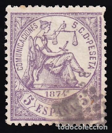 Sellos: ESPA&Ntilde;A, 1874 EDIFIL N&ordm; 144, 5 c. violeta