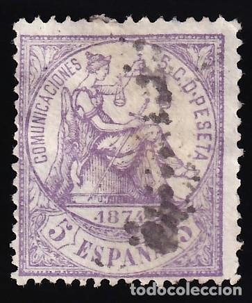 Sellos: ESPA&Ntilde;A, 1874 EDIFIL N&ordm; 144, 5 c. violeta