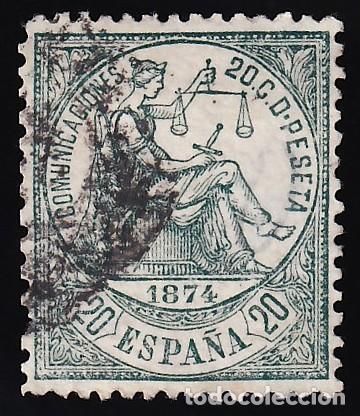 Sellos: ESPA&Ntilde;A, 1874 EDIFIL N&ordm; 146, 20 c. verde,