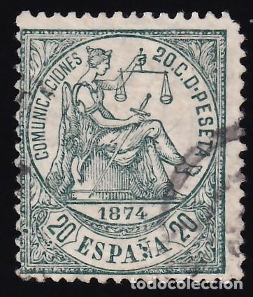 Sellos: ESPA&Ntilde;A, 1874 EDIFIL N&ordm; 146, 20 c. verde,