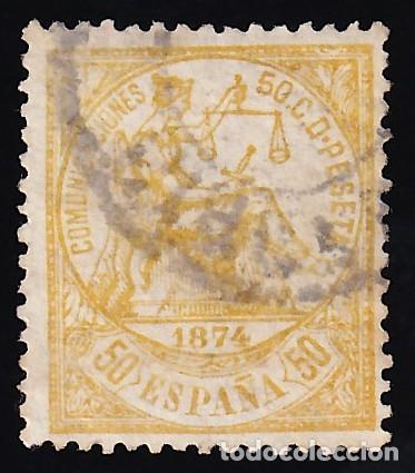 Sellos: ESPA&Ntilde;A, 1874 EDIFIL N&ordm; 149, 50 c. amarillo.