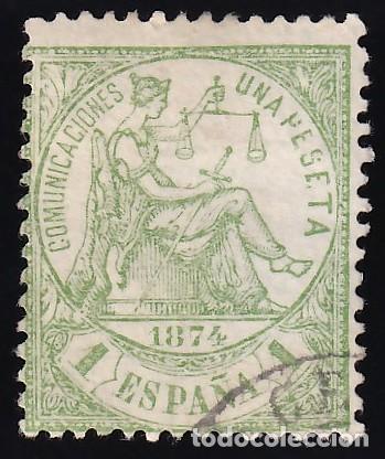 Sellos: ESPA&Ntilde;A, 1874 EDIFIL N&ordm; 150, 1 pts. verde.