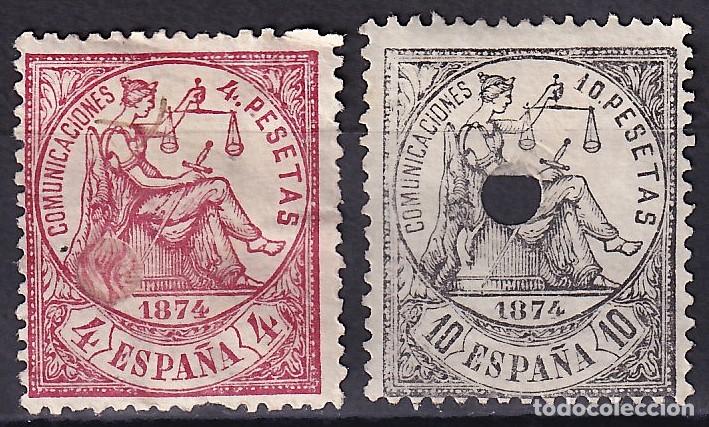 Sellos: ESPA&Ntilde;A, 1874 EDIFIL N&ordm; 151, 152, [Taladro de tel&eacute;grafos.]