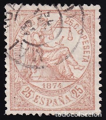 Sellos: ESPA&Ntilde;A, 1874 EDIFIL N&ordm; 147, 25 c. casta&ntilde;o