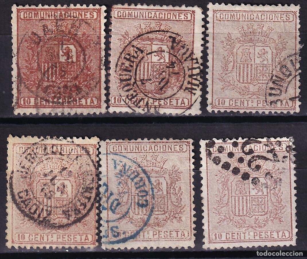 Sellos: ESPA&Ntilde;A, 1874 EDIFIL N&ordm; 153, 153A, 10 c. casta&ntilde;o, [Distintos Matasellos.]