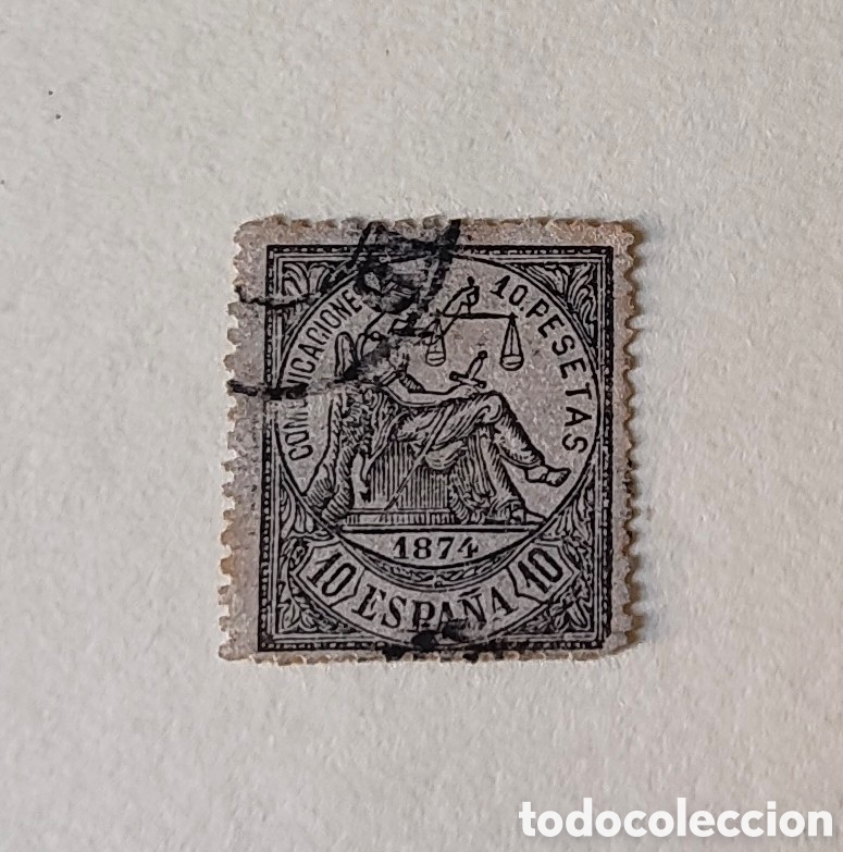 Stamps: 1874 Edifil 152&deg; 10 pesetas negro
