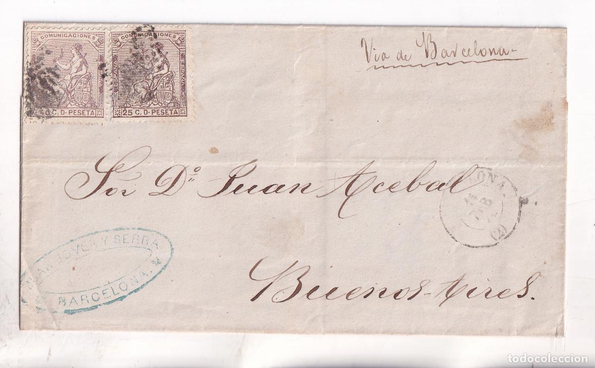 Sellos: ENVUELTA. BARCELONA. 1874. A BUENOS AIRES. ARGENTINA. RARA