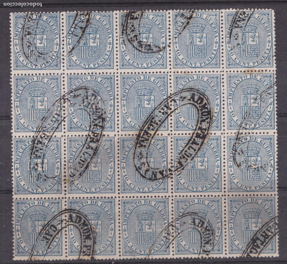 Timbres: AA29- Cl&aacute;sicos Impuesto Guerra Edifil 142 Bloque de 20 Usado Admon ADUANAS CARTAGENA