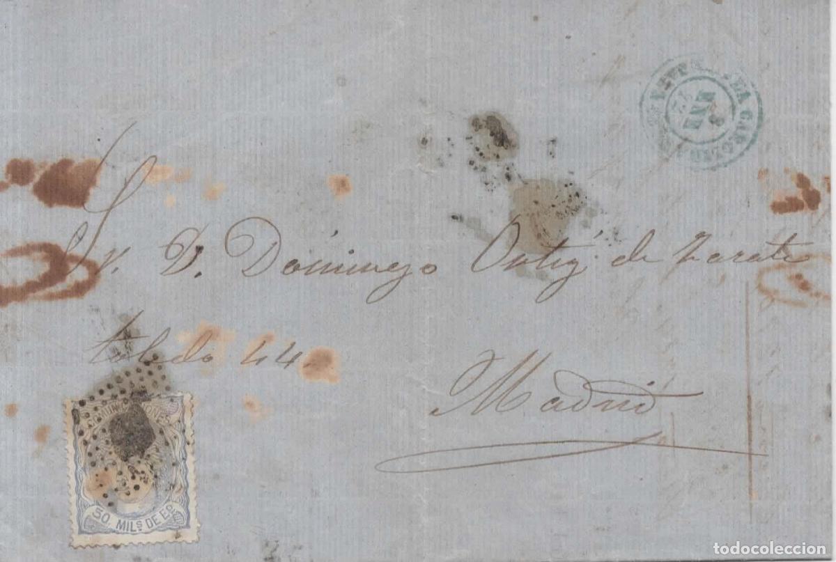 Sellos: ENVUELTA DE LA CAROLINA JAEN A MADRID MAT AZUL 1872